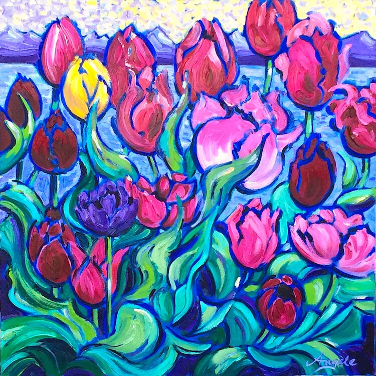 Happy Tulips - oil on canvas by Angèle Woolery — Rob Schouten